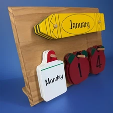 Wooden Teacher Perpetual Calendar Crayon Apple Desk