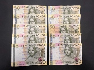 Sweden 50 Kronor Vintage Banknote Set (10) LOT: 0111 016