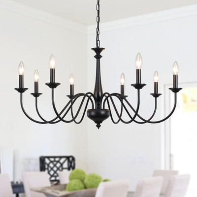 Modern Black Chandelier 8 Light Rustic Vintage Pendant for Dining Room & Foyer