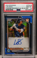 8555 Luis Baez 2024 Bowman Chrome Blue Refractor 44/150 RC Rookie Auto PSA 10