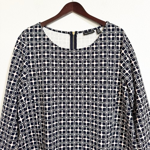 Abito Nina Leonard Stampa Geometrica Mod Cambio Bianco Navy Taglia 2X - Foto 3 di 13