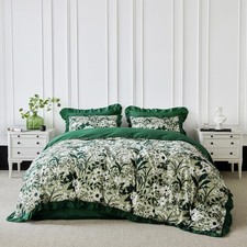 Dark Green Botanical Duvet Cover King 100 Cotton 3 Pcs Set 1 Farmhouse Emera...