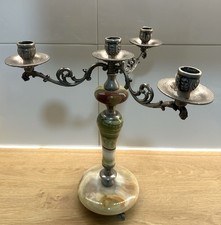 Vintage Onyx Messing Kandelaber 4-flammig Kerzenst&auml;nder Italien Mid-Century