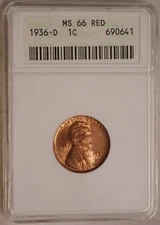 1936-D Lincoln Cent ANACS MS66 RD Gen 4 Soapbar Old Holder SWH Soapbox 690641