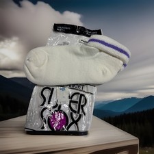 VTG Socks Womens Acrylic White Purple NOS 80s Super Sox Low Ankle Terry USA.