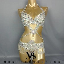 Belly Dance Performance Costumes Bra Belt 2 Pieces Set Sequins for Night Club