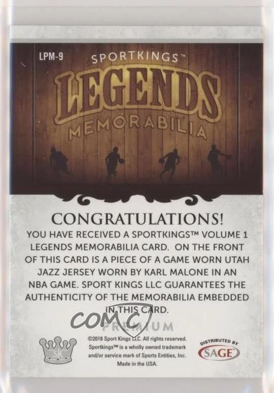 2018 Sage Sportkings Legends Premium Memorabilia Silver /25 Karl Malone HOF - Image 2 of 2