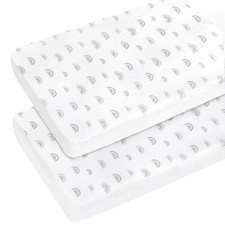 Pack and Play Sheets Boy Girl, 2 Portable mini crib, Gray Rainbow