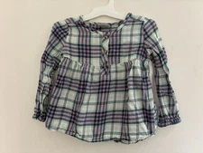 Jumping Beans Toddler Girl Plaid Flannel 100% Cotton Long Sleeve Shirt Purple 3T