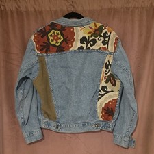 Embroidered Denim Jacket with Floral Accents, Women's Medium