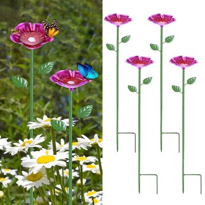 4-Pack Bee Watering Stations, 25 Inch Iron Bee Bath for Garden [Rose Red]