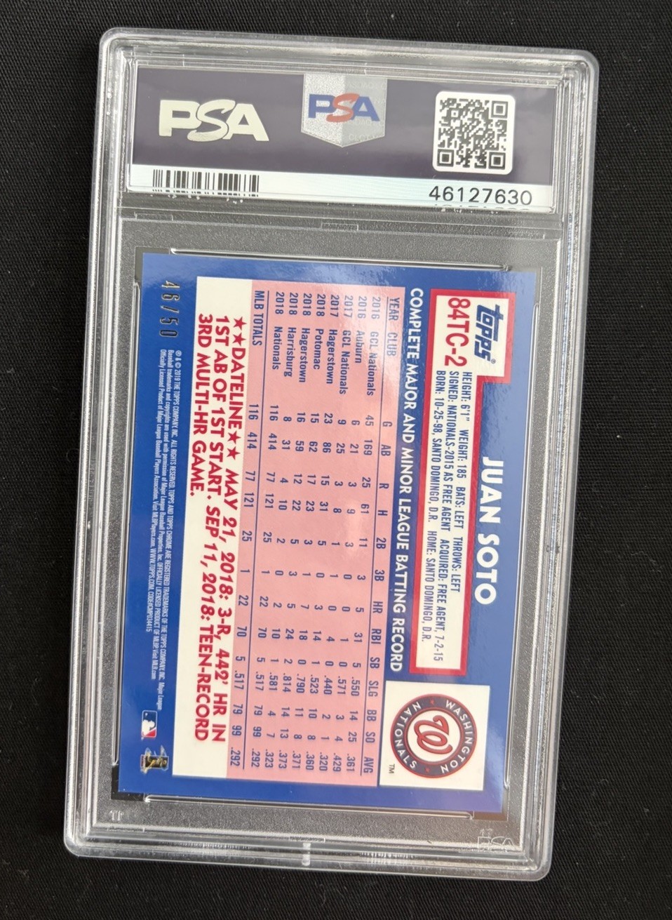 2019 Topps Chrome Juan Soto 1984 Gold Refractor /50 PSA 9 view 2