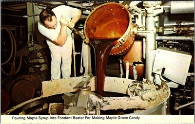 Vintage Maple Syrup Pouring Postcard from Maple Grove Maple Factory