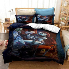 Bedding Set 3Pieces, Nightmare Christmas Duvet Cover Set Jack and Sally Throne C