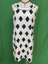 Talbots Blue and White Geometric Pattern Dress Size 10 petite