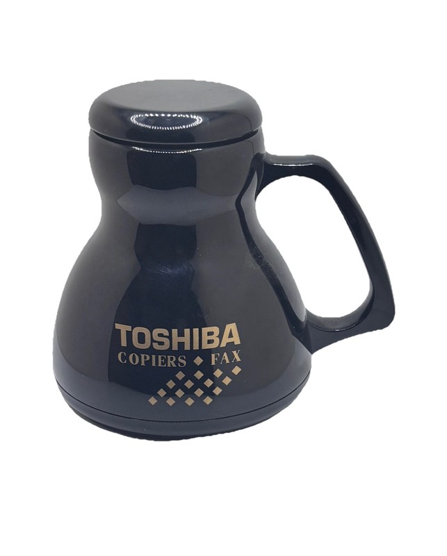 RARE Vtg TOSHIBA NonSip NonSpill Coffee BLACK Advertising Travel Mug Cup 12oz