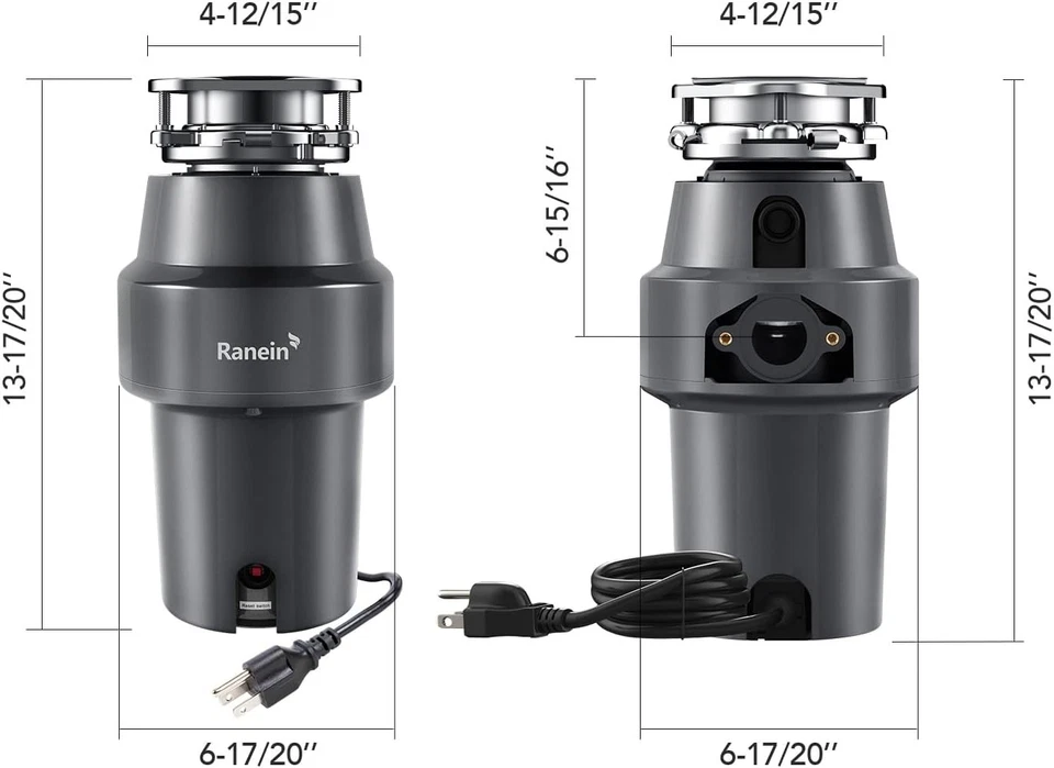 Ranein 1/2 HP Eliminador de Basura, Alimentación Continua Silenciosa Molinillo de Acero Inoxidable Foto 3 de 4