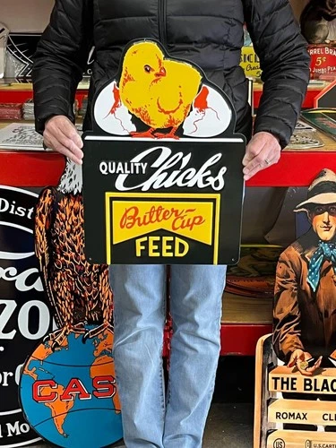 Antique Vintage Style Metal Sign Buttercup Feed Chicks Made in USA