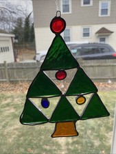 Stained Glass Christmas Tree Suncatcher Decor Handmade Holiday