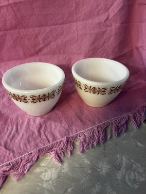 Lot of 2 Pyrex Corning Copper Filigree SOUP CUPS Ice Cream Bowls