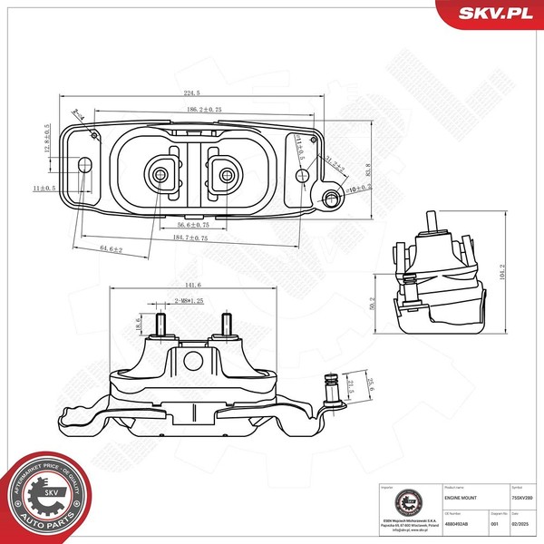 Esen SKV Lagerung, Motor Rechts U.A. FüR Chrysler, Dodge, VW-image