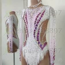Girls' Rhythmic Gymnastics Leotards Artistic Gymnastics Jeweled dyeing white