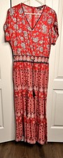 Lauren Ralph Lauren Women’s Red Paisley Floral Tiered Maxi Dress Size 6 Pockets