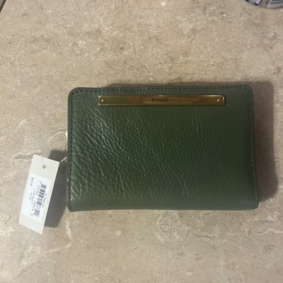 FOSSIL Lizal Luxury Designer Green Leather Bi-Fold Multifunction Wallet NWT
