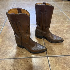 Botas de Vaquero Tejidas Wrangler Para Hombre Talla 6.5 D Marrón M9-8770 Cuero De Colección Western