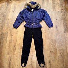 Nils Ski Suit One piece Snowsuit Faux Fur Snow Bunny Bib Jumpsuit Vtg Womens 10