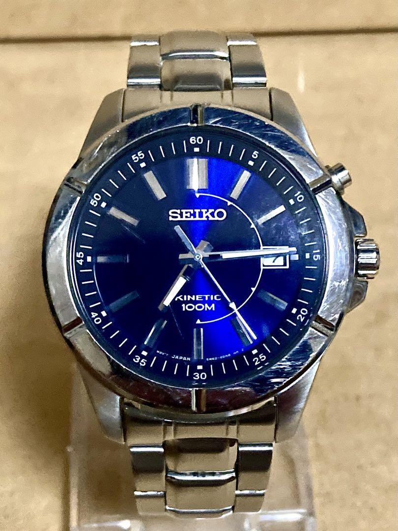 SEIKO 5m62-0DA0 青文字盤　Kinetic 100m Seiko Kinetic 5M62-0DA0 Blue Dial 100M Steel Watch Used | eBay