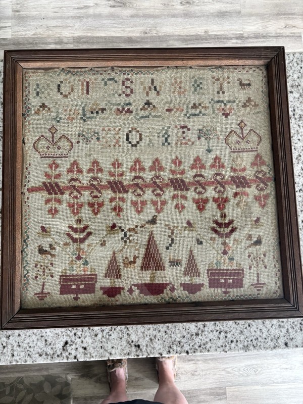 Antique  Needlework Sampler Frame Folk Art
