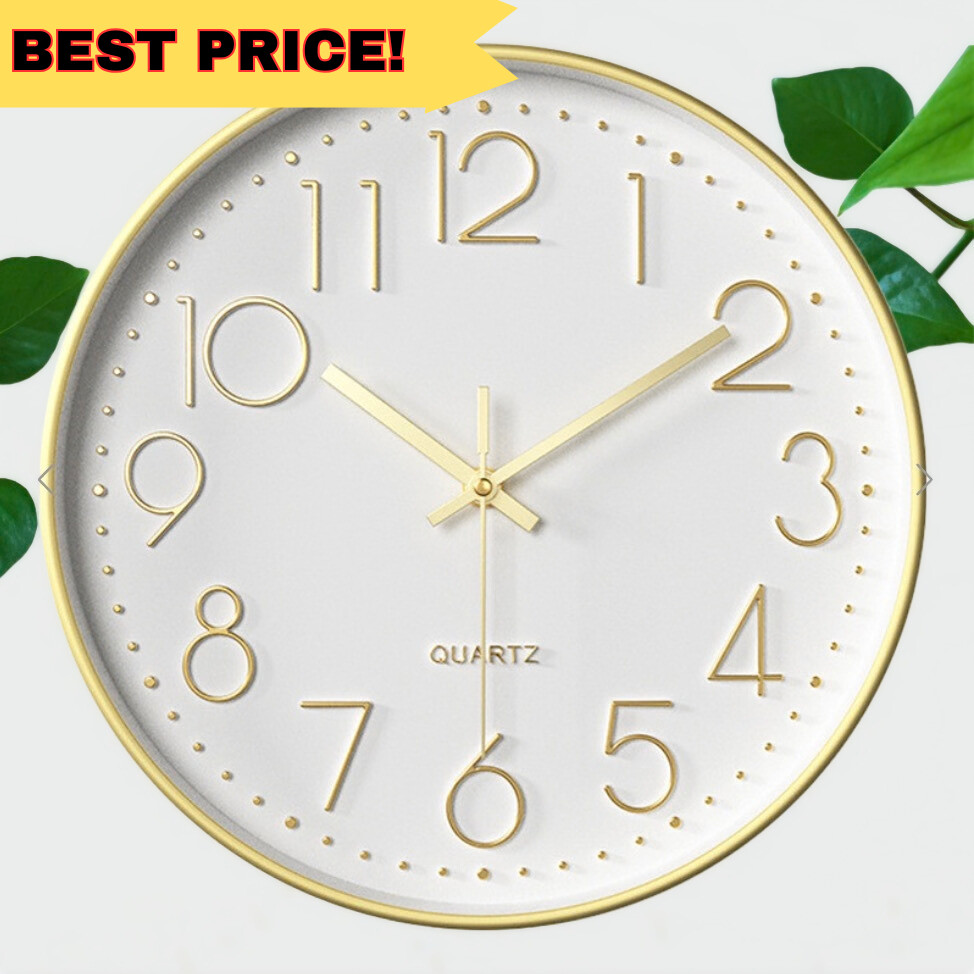 Matte-Gold 8-inch 20cm Wall Clock, 3D Quartz Wall Clock for Living Room