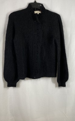 Sezane Women's Black Mohair Merino Wool Blend Pointelle Knit Cardigan Sz S