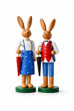 Osterhase Paar Holz 28cm handgefertigt Osterdeko Hasenfigur Set XXL stehend