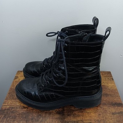 Steve Madden Combat Boots Womens 8M Black Embossed Tornado