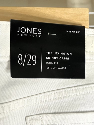 NWT Jones New York Lexington White Capri Slimming Classic Stretch Pants Size 8 - Afbeelding 2 van 4