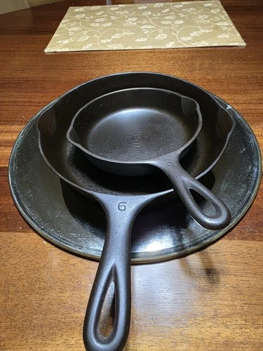 Fully Restored Vintage #3 and #6 Wagner Cast Iron Skillets Combination Package