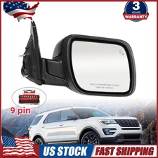 Side Mirror W/ Blind Spot Puddle Lamp Passenger Side For Ford Explorer 2016-2019