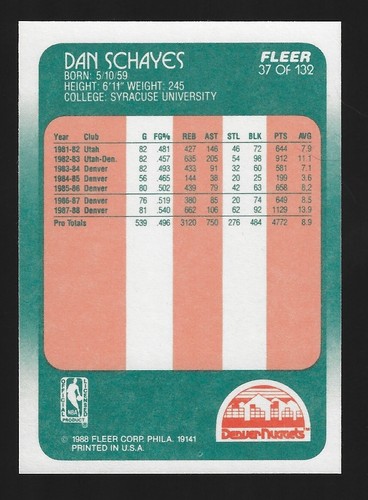 1988-89 Fleer Set-Break #37 Dan Schayes NM-MT OR BETTER - Picture 2 of 2