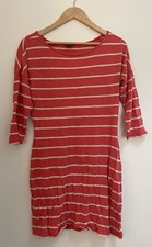 Express Women's Striped Lightweight Cotton Modal Blend 3/4 Sleeve Dress Coral M