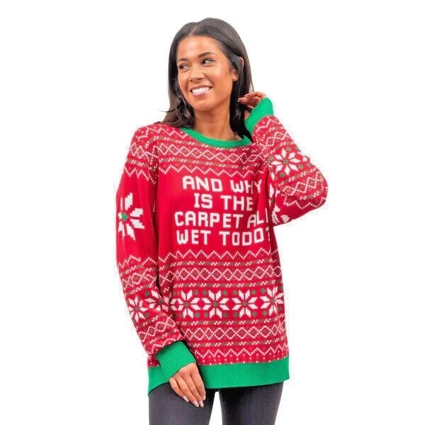 Todd y Margo ¿Por qué la alfombra está mojada? No sé suéter feo de punto para Navidad Foto 2 de 4