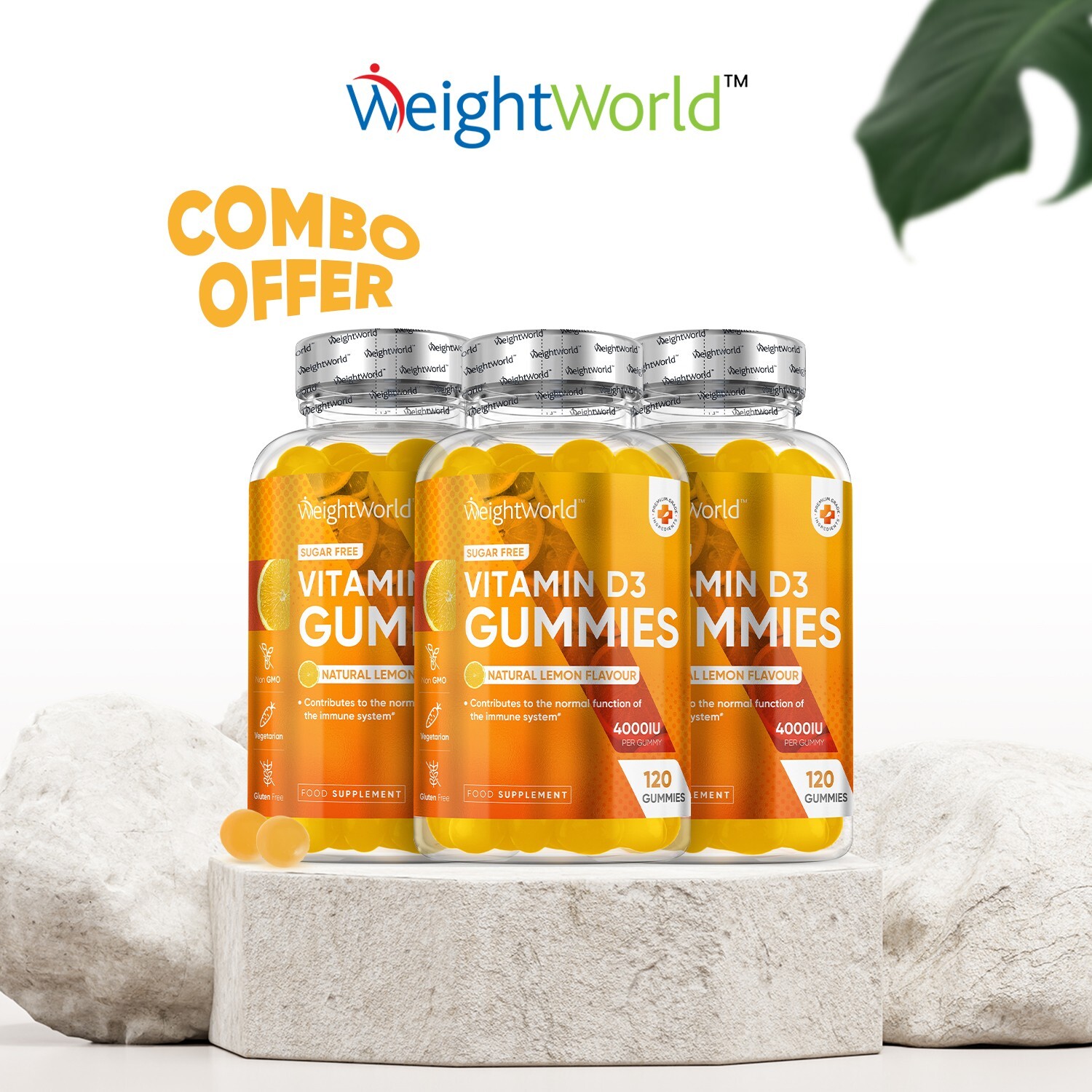 Vitamin D3 - 120Gummies - 4000IU - healthy bones teeth muscles - Immune support