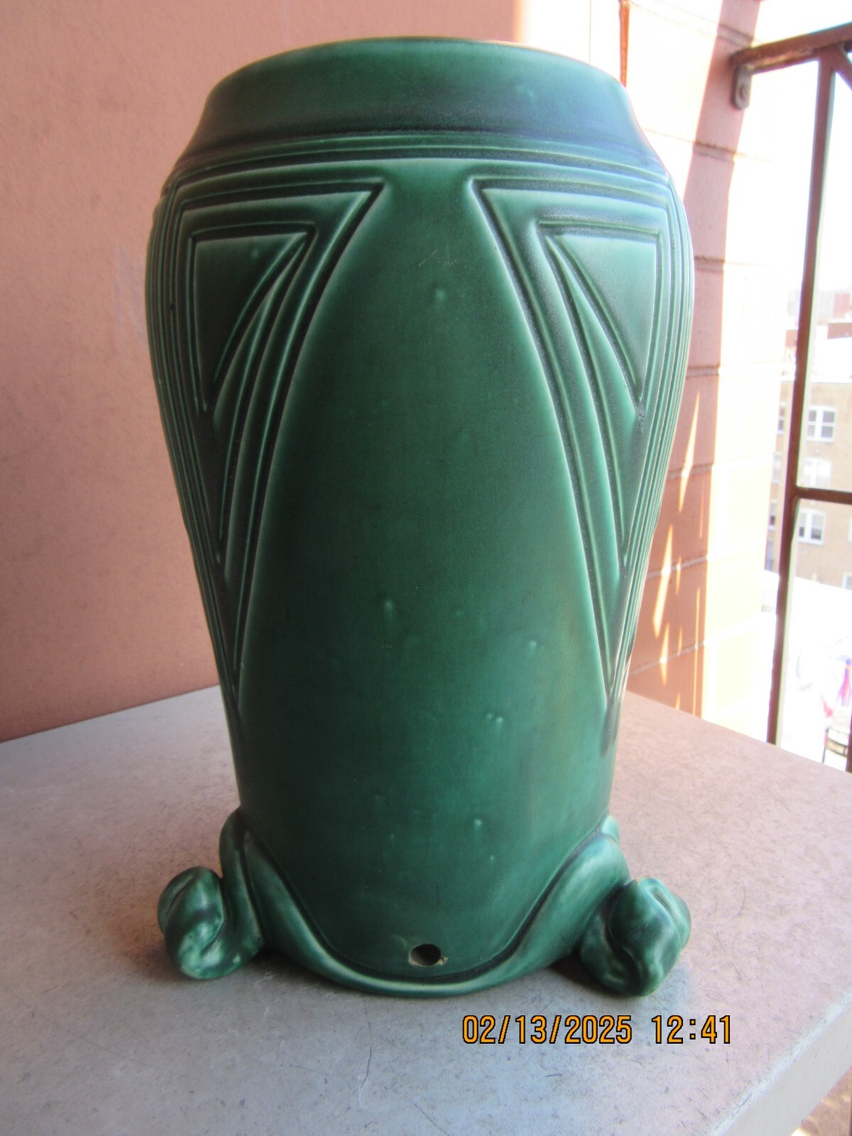 Rookwood Z-Glaze Hand Tooled Matte Green 11 1/2" Geometric Lamp Base 1903