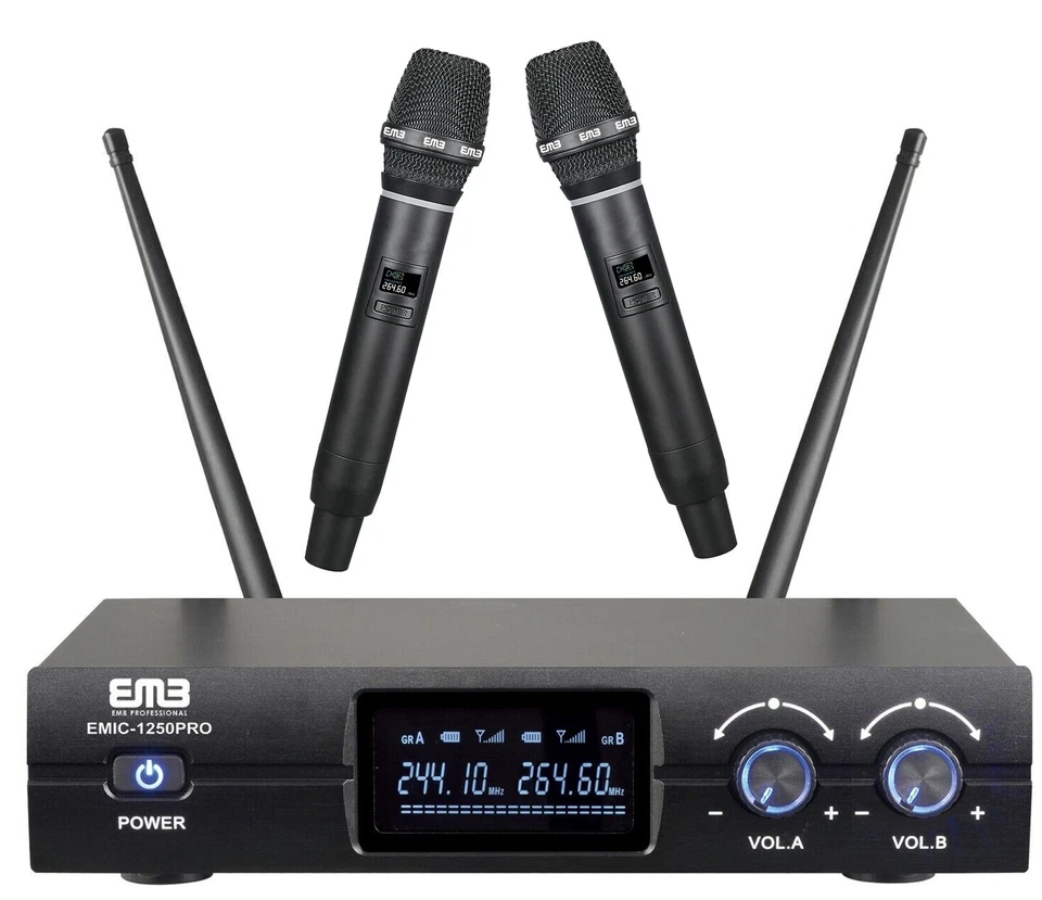 EMB Dual Handheld Wireless Professional Microphone Cordless Receiver for Karaoke