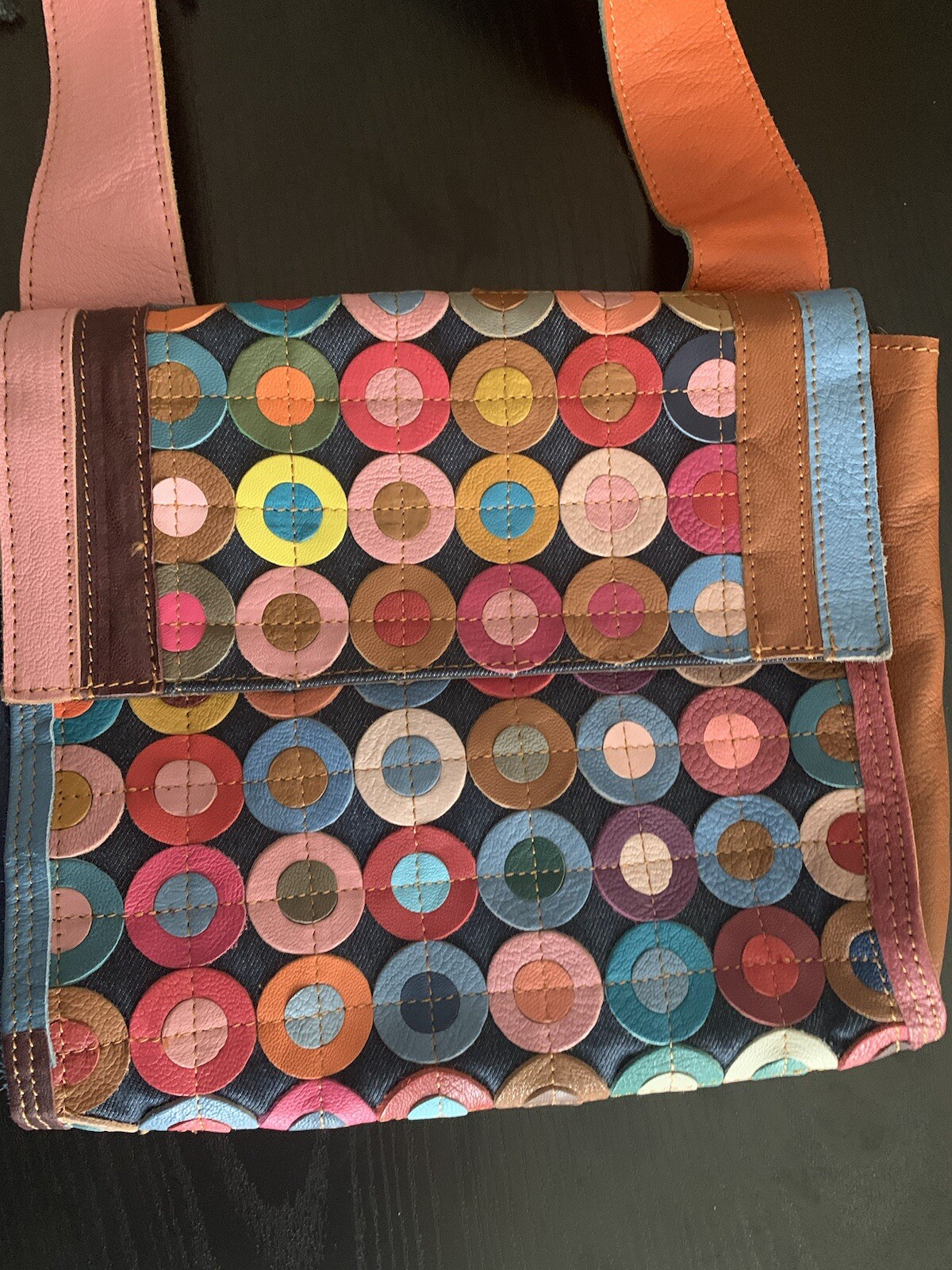 Ameri Leather Patchwork Circles Crossbody Bag - image 1