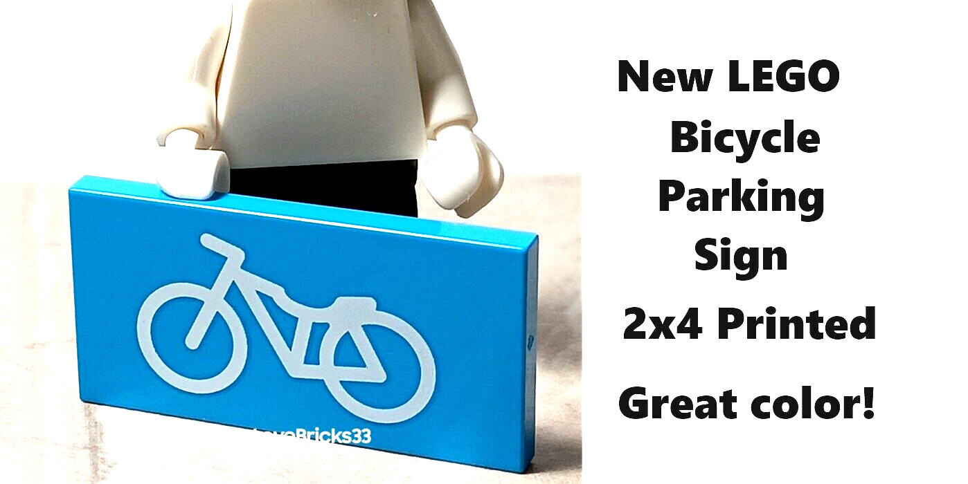 New LEGO Bike Parking Sign 2x4 Printed Silhouette RIDE BICYCLE Path SALES Repair
