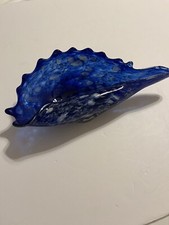 Art Glass 9  Conch Shell Sculpture Cobalt Blue Mottled Unused