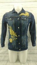 Lularoe Small Blue Denim Jean Jacket Embroidered Yellow Floral Denim