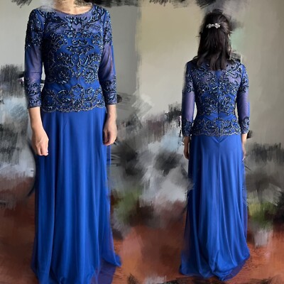 Mother's Wedding Guest Dress Blue beaded A-line dress | eBay